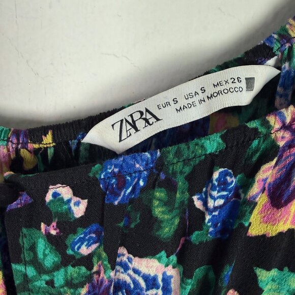 Zara Floral Long Sleeve Midi Dress Black Size Small S EUC - Picture 7 of 14